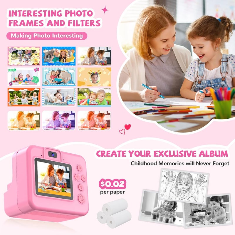 Yosfeng Instant Print Camera for Kids - Christmas Birthday Girls Gifts for Age 3 4 5 6 7 8 9 10 Year Old, 2.4 Inch Screen Kids Instant Camera, Kid Digital Video Cameras Toys with 32 GB SD Card - Image 4